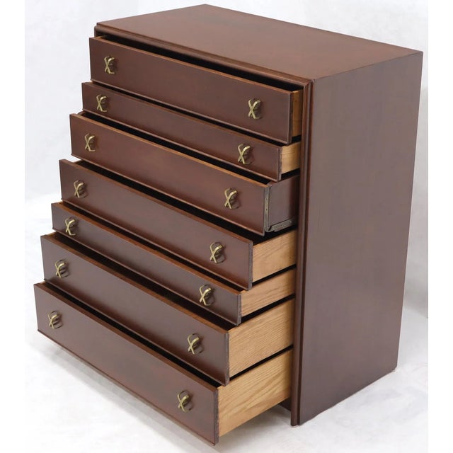 Paul Frankl Brass X-Pulls Brown Cherry High Chest with Drop Front Secretary For Sale - Image 12 of 13