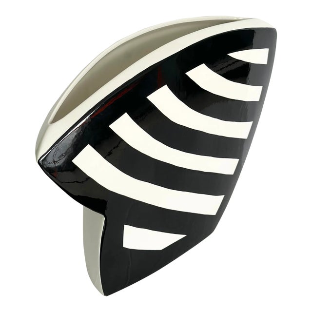 1990s John Bergen Studio Postmodern Black and White Ceramic Amorphous Vase For Sale