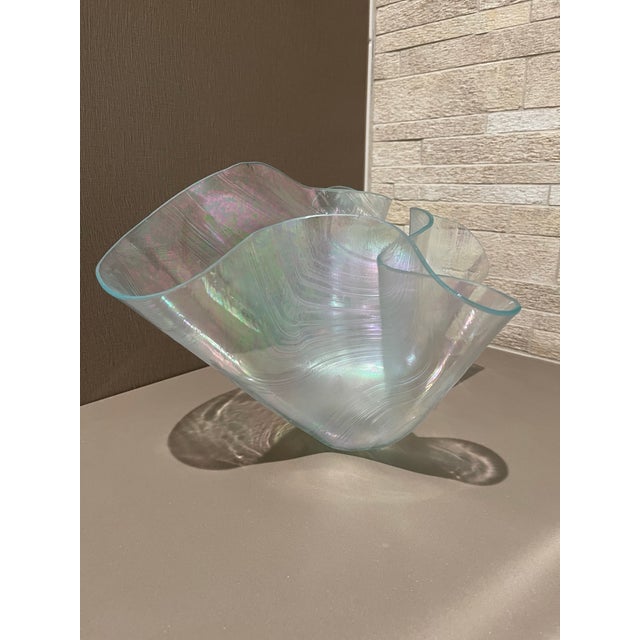 Glass Vintage Mid-Century Iridescent Art Glass Handkerchief Centerpiece Bowl – 14" For Sale - Image 7 of 12