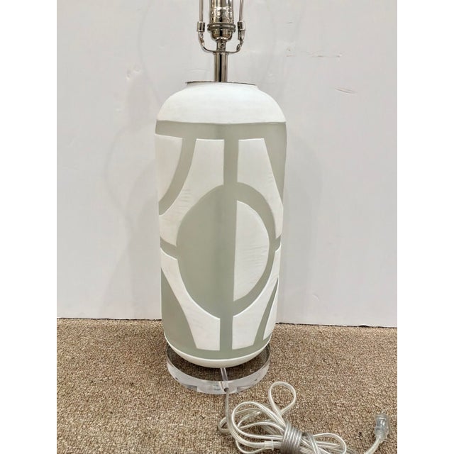 Currey & Company Currey & Co Carved Glass Lamp For Sale - Image 4 of 5