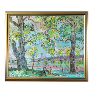 Mid-Century Modern 'Canopy of Light' Vintage Swedish Expressive Original Landscape Oil Painting, Framed