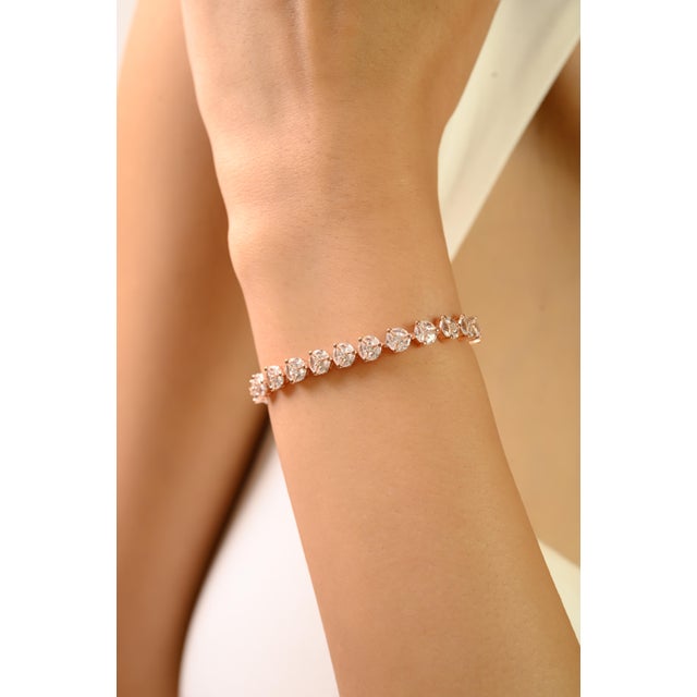 Metal Rose Gold Finish Tennis Bracelet With 4x2 Mm Prong-Set Cubic Zirconia- 7 Inch For Sale - Image 7 of 10