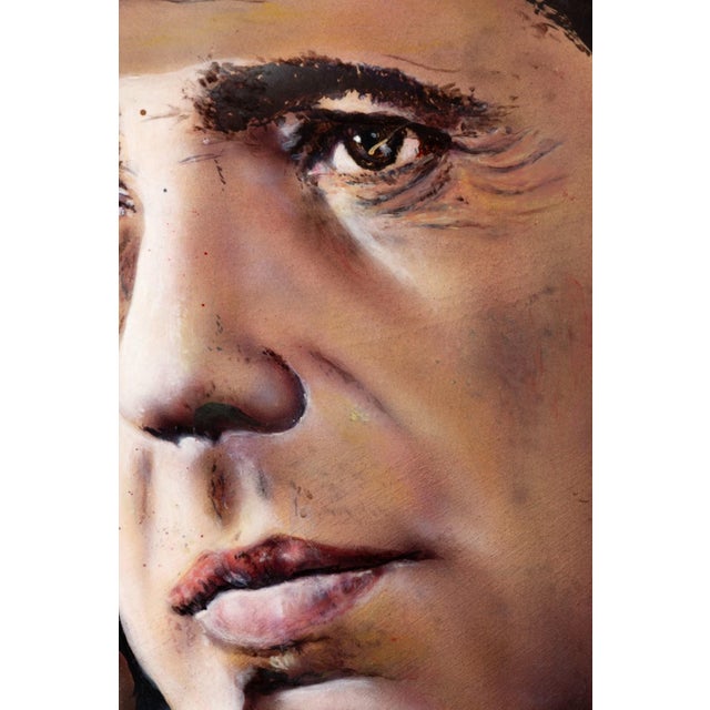 Textile Cesar Santander Humphrey Bogart Talking on the Phone 1996 Signed Oil For Sale - Image 7 of 7