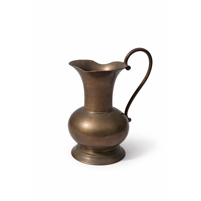 Vintage Brass Pitcher With Curved Handle and Warm Aged Patina For Sale - Image 4 of 8