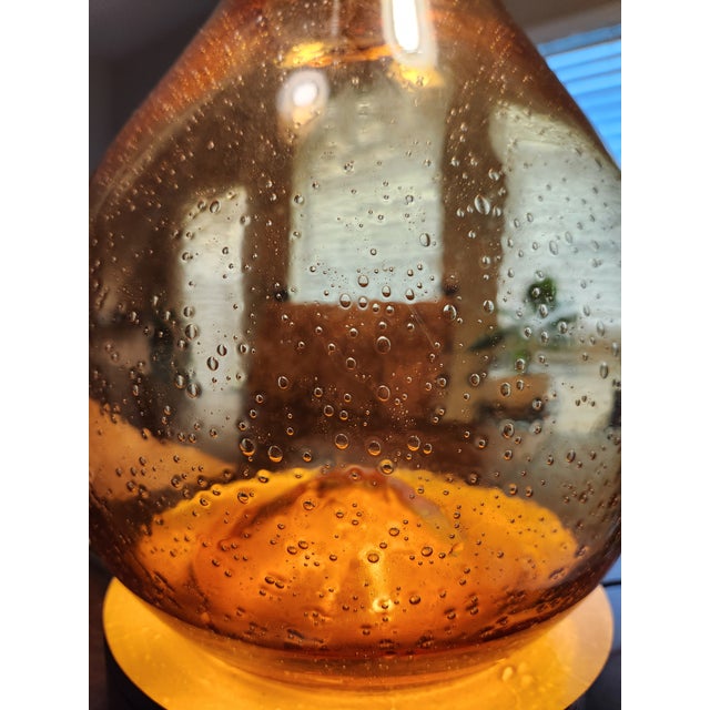 Italian 15" Murano Amber Bullicante Vase – Hand-Blown Art Glass W/ Applied Snake Coil, For Sale - Image 3 of 9
