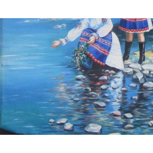 1970s Ukrainian Folk Art Oil Painting: Women in National Costume, 1970s 60-78 For Sale - Image 5 of 6