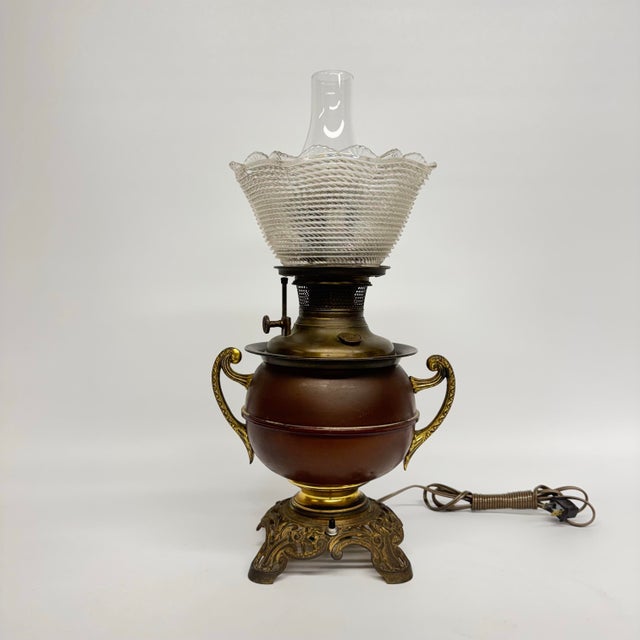American Antique Bradley and Hubbard Electrified Kerosene Lamp For Sale - Image 3 of 3