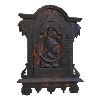 Antique Spanish Wall Cabinet with Knight Dark Patina, 1890 For Sale