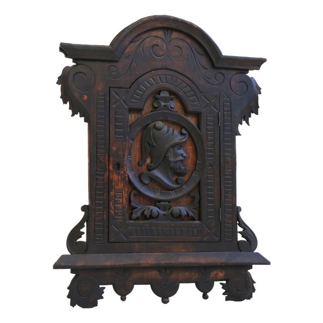 Antique Spanish Wall Cabinet with Knight Dark Patina, 1890 For Sale