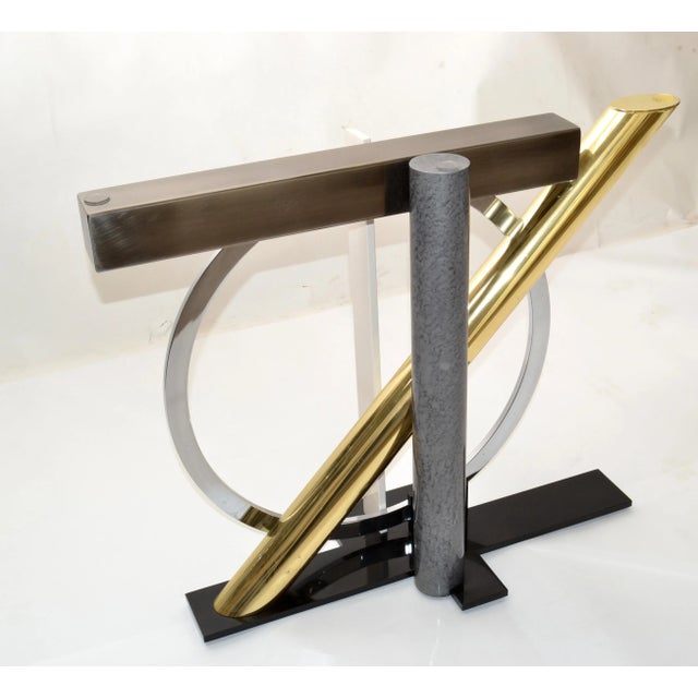Kaizo Oto Design Institute of America Console Glass Table Brass, Steel, Chrome For Sale In Miami - Image 6 of 13