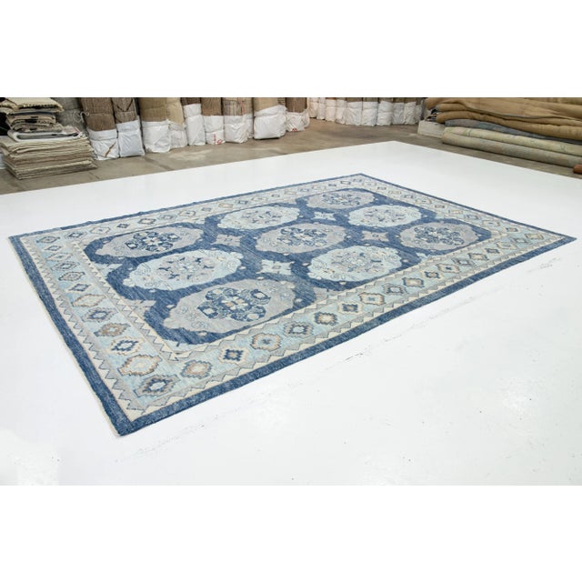 Turkish Allover Designed Modern Wool Rug Turkish Oushak in Blue For Sale - Image 3 of 10