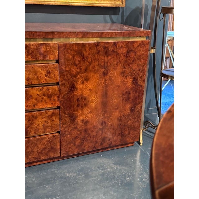 MCM Design Burl Walnut and Brass Sideboard For Sale - Image 4 of 9