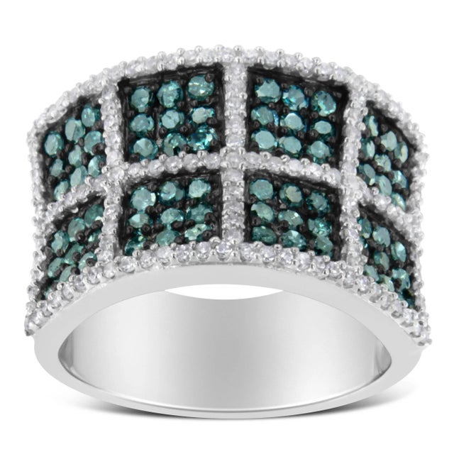 Contemporary 14K White Gold White and Treated Blue Diamond Cocktail Ring (1 1/2 Cttw, H-I Color, I1-I2 Clarity) - Size 7 For Sale - Image 3 of 7