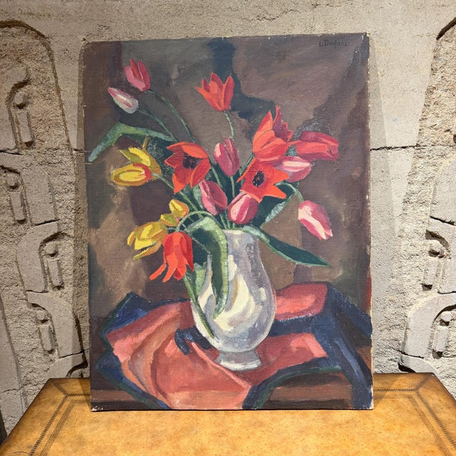1960s Floral Still Life Oil Painting, Signed & Framed, 35.25x27.25 Mid Century For Sale - Image 12 of 12