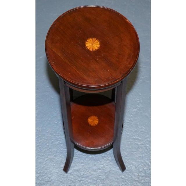 Antique Hardwood Two Tier Plant Stand with Starburst Marquetry Inlay For Sale - Image 4 of 10