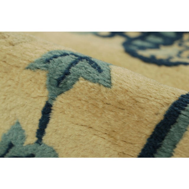 Textile Antique Chinese Peking Rug in Cream & Blue Florals and Pictorials | Rug & Kilim For Sale - Image 7 of 8