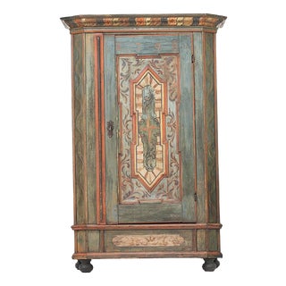 Folk Art Rustic Farmhouse Painted Bridal Cabinet, 1798 For Sale