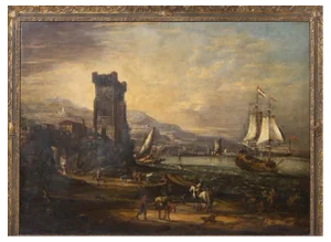 Circle of Salvatore Rosa, Port View, 18th Century, Oil on Canvas