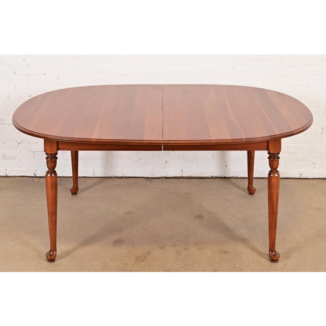 Wood Ethan Allen American Colonial Solid Cherry Wood Extension Dining Table, Newly Refinished For Sale - Image 7 of 15