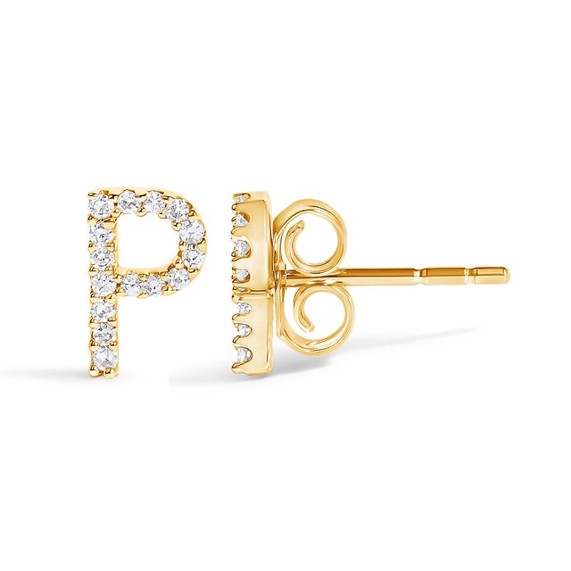 Contemporary 10K Yellow Gold 1/10 Cttw Diamond 'P' Initial Stud Earring For Sale - Image 3 of 5