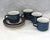 Blue Vintage 70s Haniwa Ranmaru Capri Pattern Stoneware Cups & Saucers - 8 Pieces For Sale - Image 8 of 13