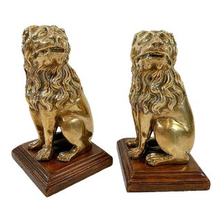 Mid Century Brass Foo Dog Book Ends - a Pair For Sale