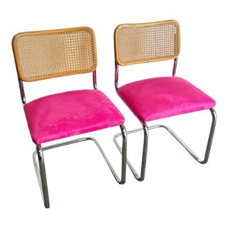 Mid Century Modern Chrome Cane and Pink Cantilever Dining Chairs - a Pair For Sale