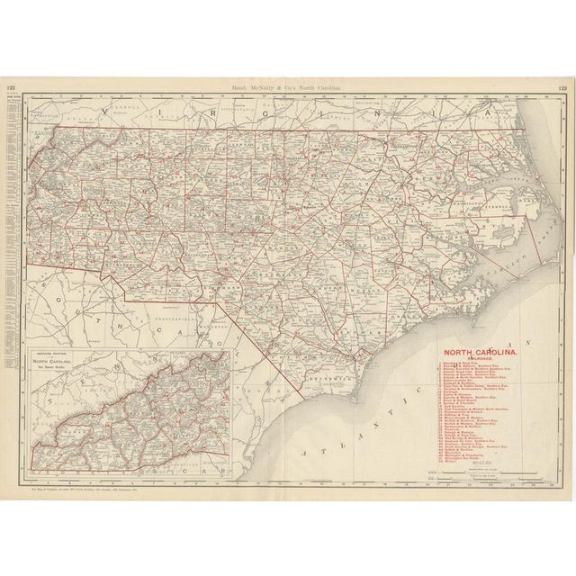 Antique Map of North Carolina The Tar Heel State by Ran McNally, 1899 For Sale - Image 12 of 12