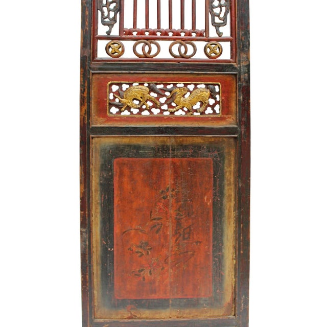 Chinese Gold Red Brown Graphic Carving Wood Decor Panel For Sale In San Francisco - Image 6 of 8