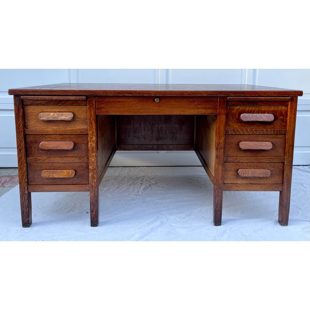 Mid-Century Modern 1940's Clemco Us Military Solid Oak Desk For Sale - Image 3 of 13