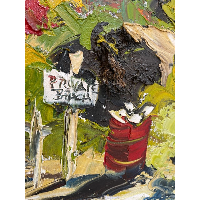 Just beautiful, colorful private beach house painting in excellent vintage condition.