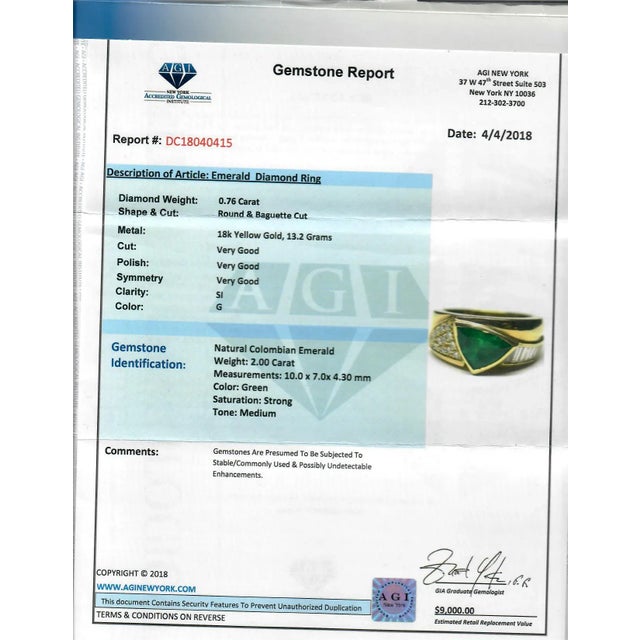 18k Yellow Gold Emerald and Diamond Ring, Size 6.25 For Sale - Image 14 of 14