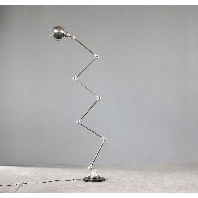 Large 6 arm floor standing jielde lamp circa 1950s - brushed steel arms - on/off switch on the shade - takes e27 fitting...