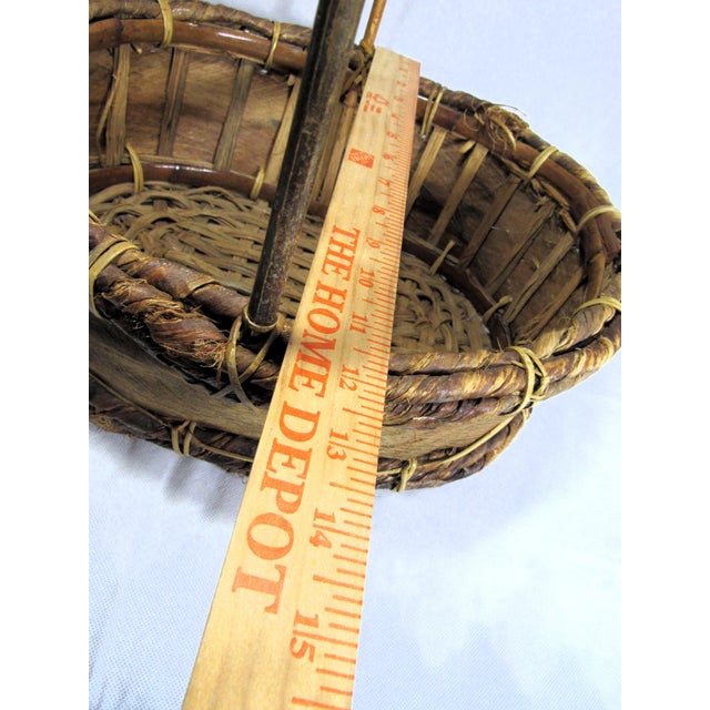Rustic Vintage Wood Shave Natural Fiber Gathering Basket For Sale - Image 14 of 15