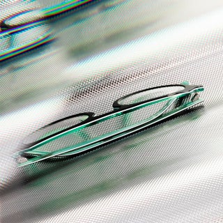 Limited Edition Contemporary Still Life of Teal & Black Glasses, 40x40 For Sale