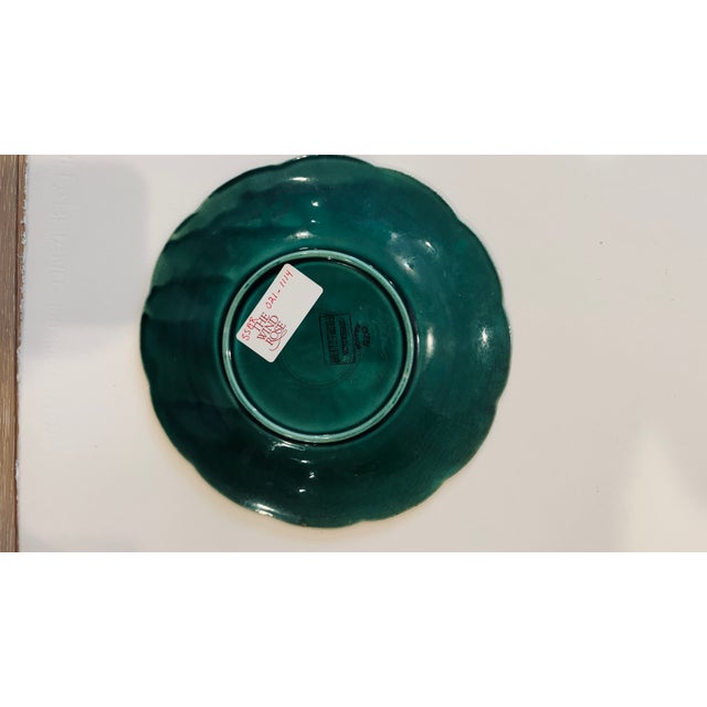 Set/6 Green Leaf Scalloped Majolica Plates From Gien Primefleur circa 1950's. Makes a beautiful wall display or can be...