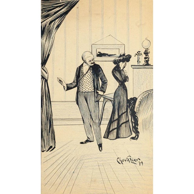 Sadness - Original China Ink and Pastel Drawing - 1901 Mid 20th Century For Sale - Image 3 of 3