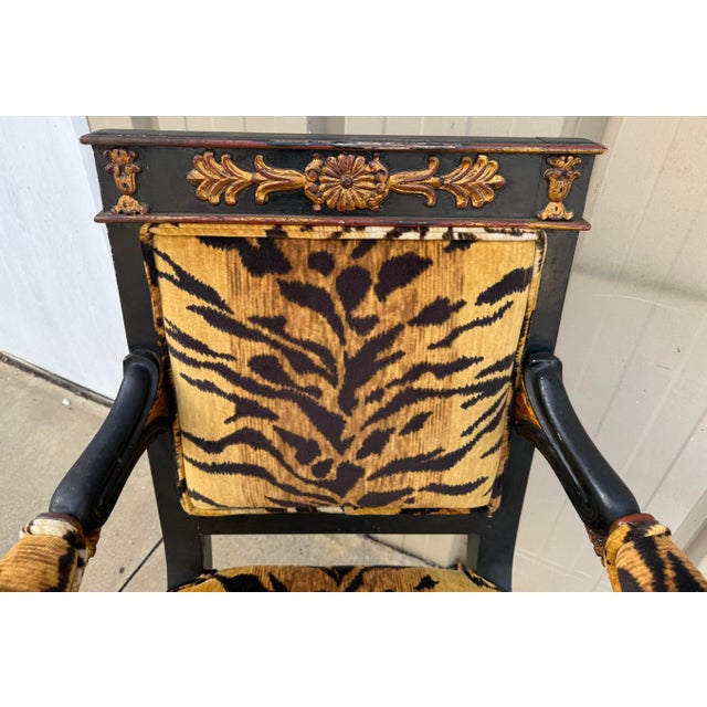 Late 20th Century French Regency Style Ebonized Chair W/ Gilt Neo-Classical Swans & Tiger Velvet For Sale - Image 5 of 8