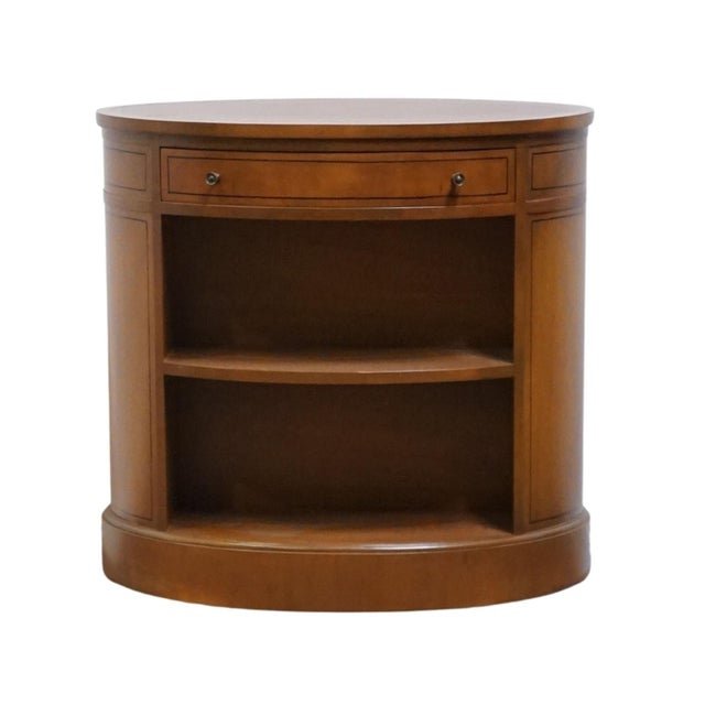 Traditional Baker Furniture Solid Mahogany Traditional Style 26" Oval Accent Bookcase End Table W. Tooled Leather Top For Sale - Image 3 of 12