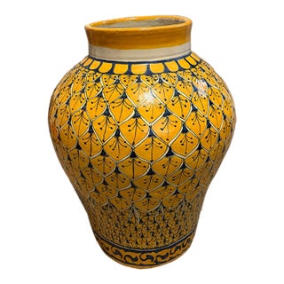 1970s Casal Mexican Hand Painted Folk Art Pottery Floor Planter Jar 19” For Sale