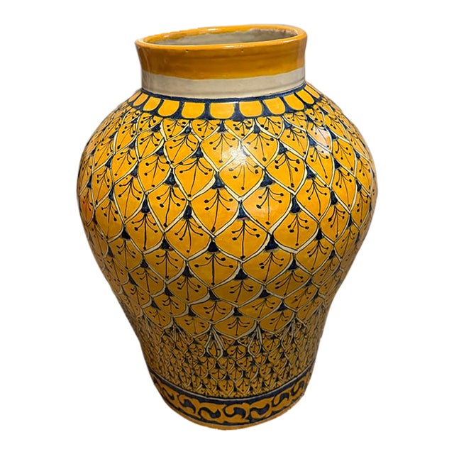 1970s Casal Mexican Hand Painted Folk Art Pottery Floor Planter Jar 19” For Sale