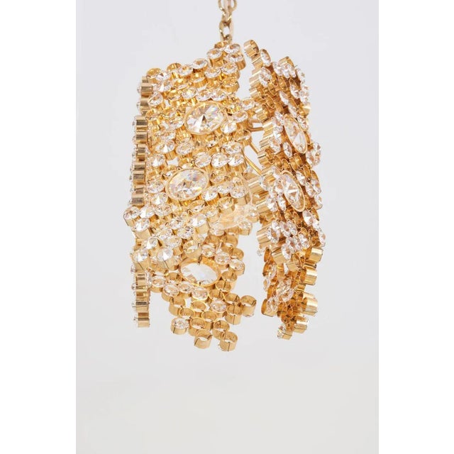 Gilded Brass and Crystal Glass Encrusted Pendant Lamp from Palwa, 1970s For Sale - Image 6 of 11