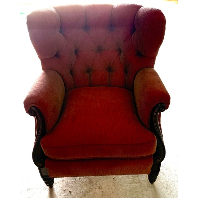 1980s French Napoleon III Wingback Armchairs and Ottoman For Sale - Image 4 of 12