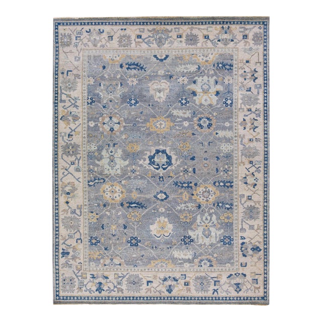Apadana's Artisan Collection Handmade Floral Designed Gray Wool Rug For Sale