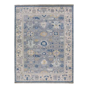 Apadana's Artisan Collection Handmade Floral Designed Gray Wool Rug
