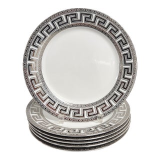Casati Bavaria Fine Porcelain Dinner Plates With Platinum Greek Key Border – Set of 6 For Sale