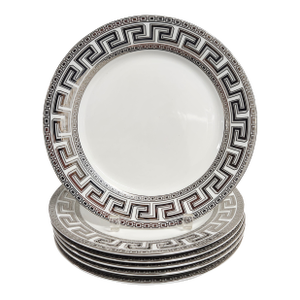Casati Bavaria Fine Porcelain Dinner Plates With Platinum Greek Key Border – Set of 6