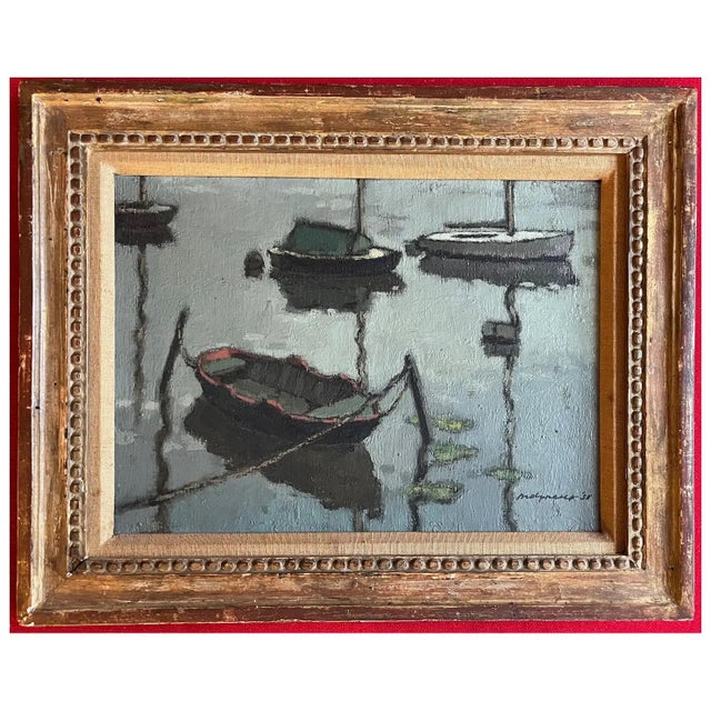 Edward Henry Molyneux (British, 1891-1974) Oil Painting on Canvas Evening Harbor at Dusk, 1938 For Sale In New York - Image 6 of 13