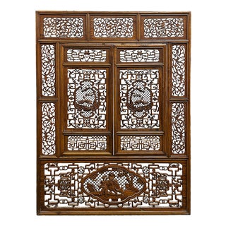 Chinese Cow Ox Cranes Motifs Wood Wall Panel Window Screen For Sale