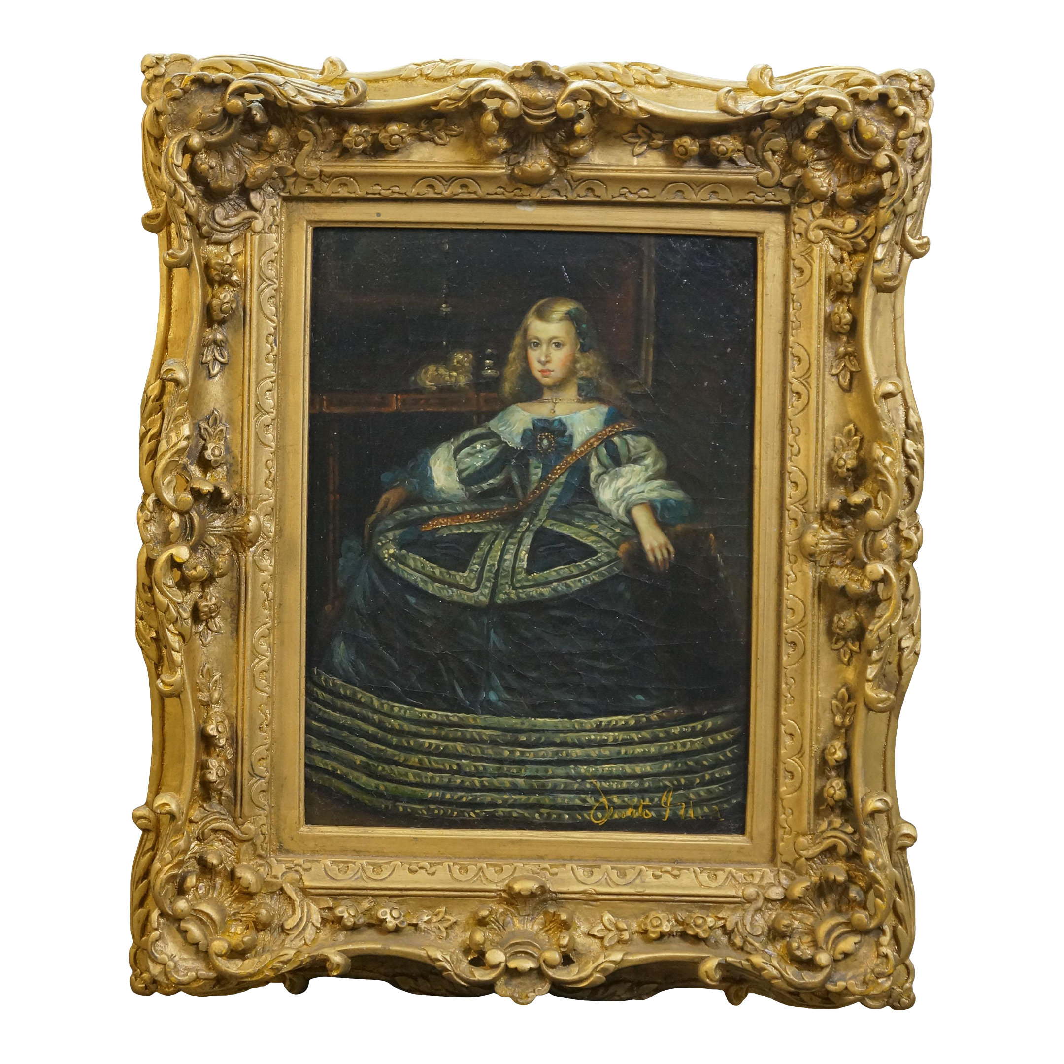 Late 20th Century Infanta Margarita Teresa in a Blue Dress Oil Painting  After Diego Velzquez 24" | Chairish
